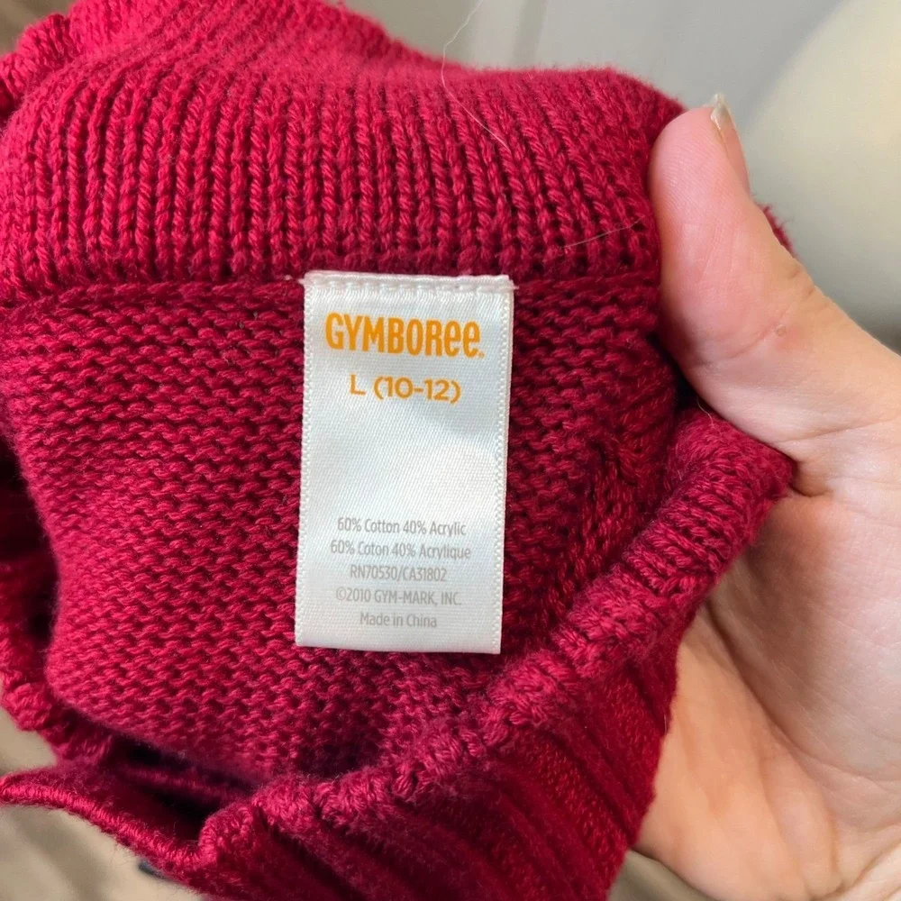 Gymboree Unisex Sweater Cable Knit Button Mock Neck Red Size 10-12